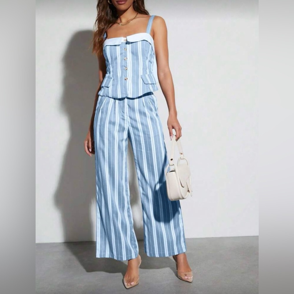 SHEIN Blue and White Striped Two-Piece Set